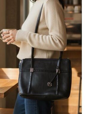 Brighton Vintage Y2K Classic Black Leather Tote Bag with Heart Charm